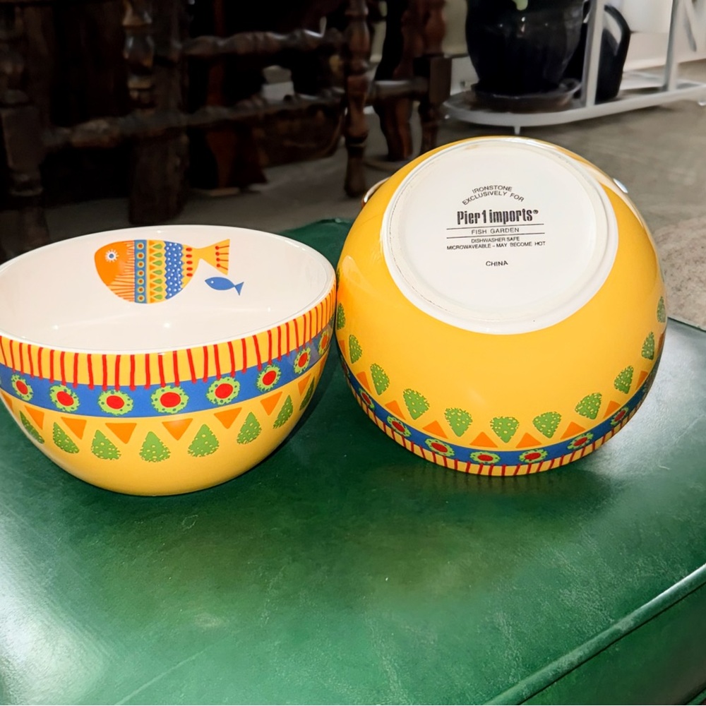 2 - PIER 1 Imports Fish Garden Colorful Ironstone *Retired * Rare*
